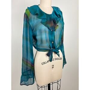 Vintage Y2K Hokus Pokus Sheer Ruffle Top Large Fairy Grunge Cyber Artsy Boho